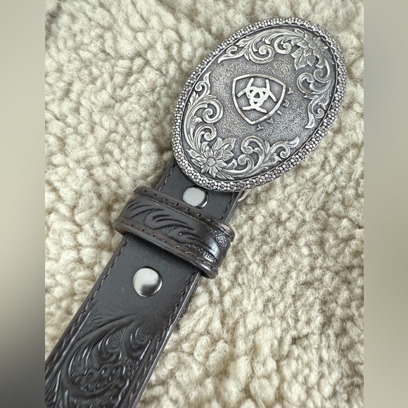 Ariat Boy's Tooled Western Belt with Removable Buckle size 24 30in black leather - Picture 12 of 17